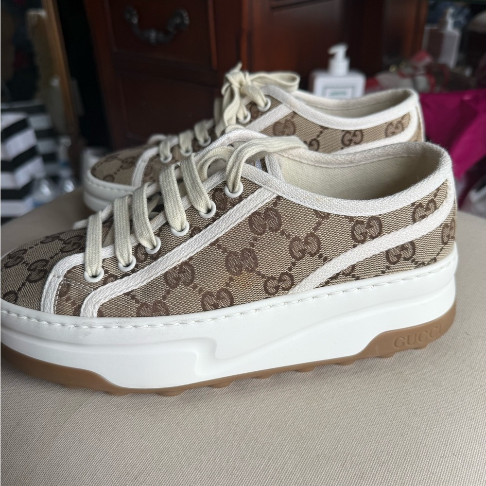Gucci Beige Monogram Canvas Sneakers